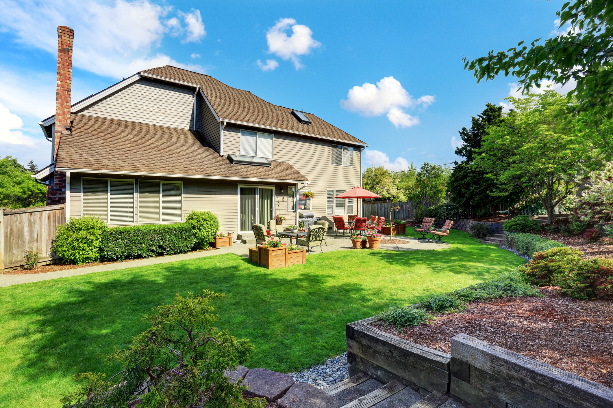Beautiful backyard with patio seating area