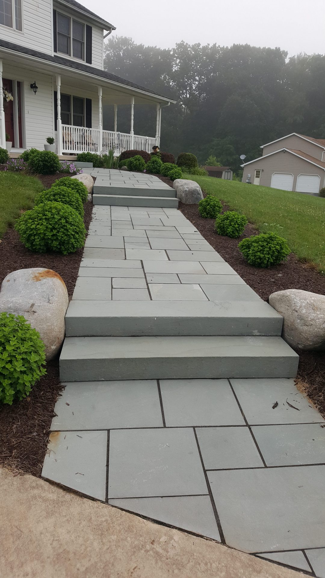 Stone path leading to a porch